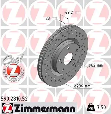 Диск тормозной Sport ZIMMERMANN 590.2810.52 (фото 1)