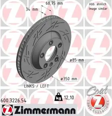 Диск гальмівний (передній) Audi Q7 06-15/Porsche Cayenne 02-/VW Touareg 02-10(350x34) (L)(з прорезом) ZIMMERMANN 600.3226.54 (фото 1)