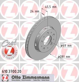 Гальмiвнi диски переднi ZIMMERMANN 610.3700.20